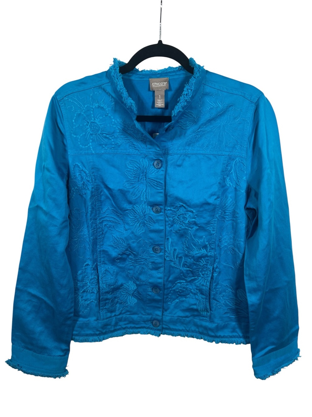 Chicos Jacket Womens Medium Lightweight Linen Blend Embroidered Spring Travel - Picture 3 of 8